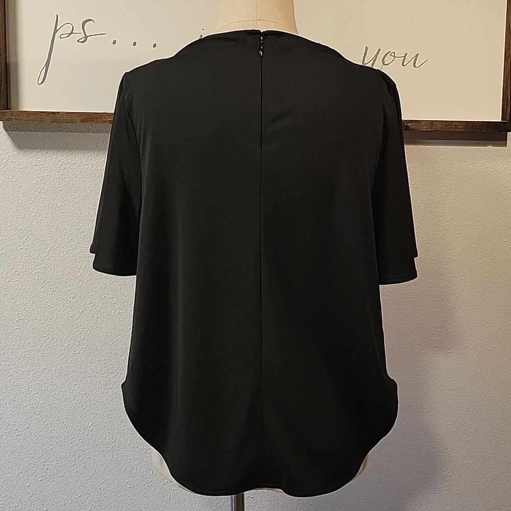 Alfani Black Draped Neck Flutter Sleeve Top - Picture 3 of 12